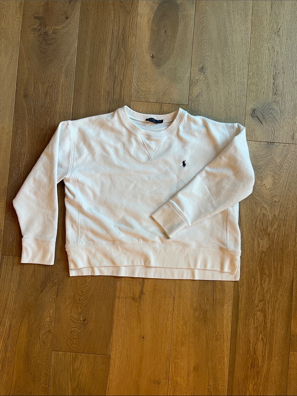 Ralph Lauren White Crewneck Sweatshirt with Navy Pony.
